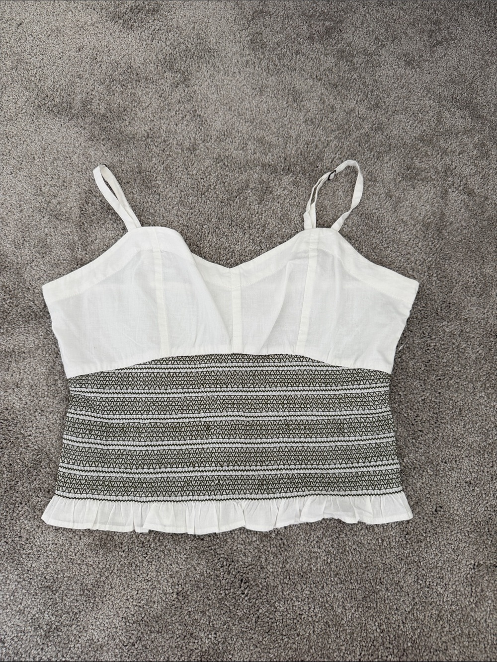Nordstrom White Bustier Cami with Black Smocked Waist